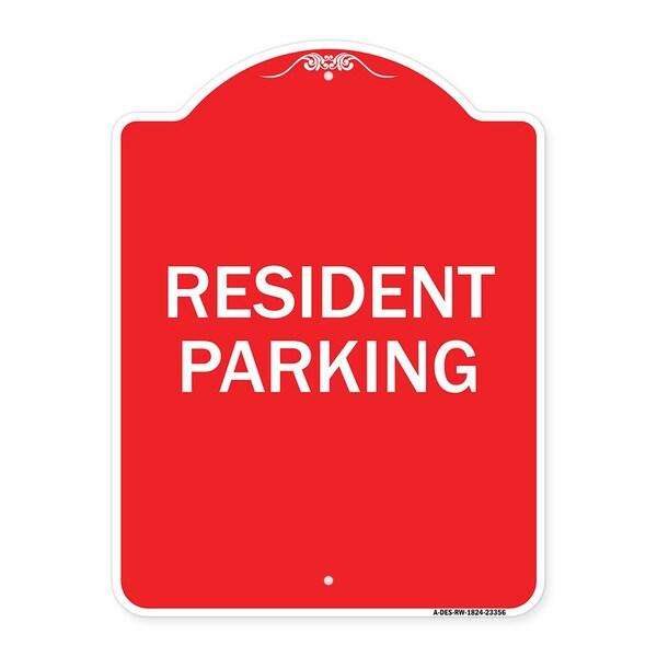Signmission Designer Series Parking Resident Parking, Red & White Aluminum Sign, 18" x 24", RW-1824-23356 A-DES-RW-1824-23356 - main